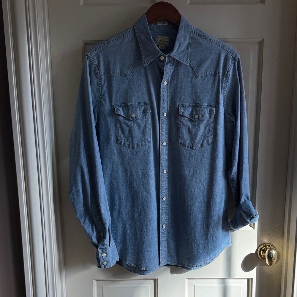 Men's Classic Western Denim Shirt from J. Crew — Sz M, Button Snaps